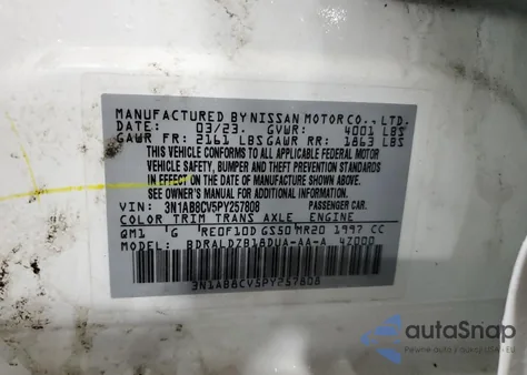 2023 Nissan Sentra Sv Xtronic Cvt from USA, damaged, VIN 3N1AB8CV5PY257808